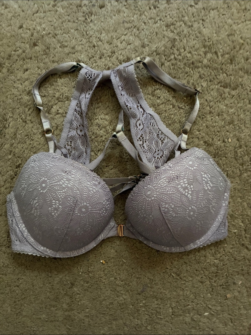 Victoria's Secret Lace Racerback Push-Up Bra in Light Lavender Gray